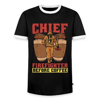 Chief Firefighter Before Fire Service Coffee Lover - Männer Kontrast-T-Shirt - Schwarz/Weiß - Vorne - AI Model Female 172 light (172cm) & AI Model Male 178 light (178cm)
