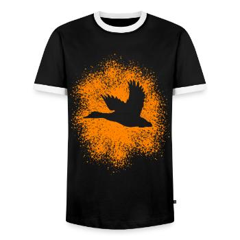 Fliegende Ente – Perfekt für Jäger und Naturfreund - Männer Kontrast-T-Shirt - Schwarz/Weiß - Vorne - AI Model Female 172 light (172cm) & AI Model Male 178 light (178cm)