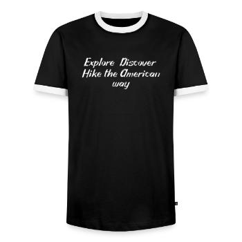 Wandern - Explore. Discover. Hike the American - Männer Kontrast-T-Shirt - Schwarz/Weiß - Vorne - AI Model Female 172 light (172cm) & AI Model Male 178 light (178cm)