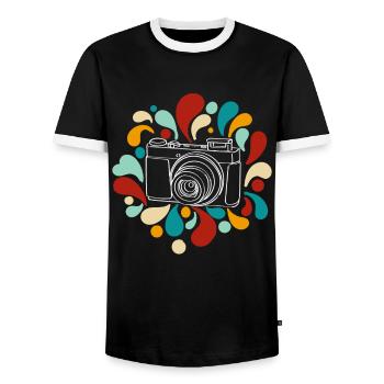 Camera Retro Kamera Fotografie Foto - Männer Kontrast-T-Shirt - Schwarz/Weiß - Vorne - AI Model Female 172 light (172cm) & AI Model Male 178 light (178cm)
