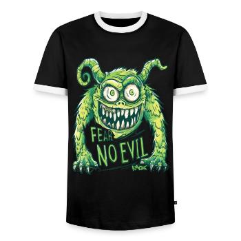 Fear No Evil: Funny Cartoon Monster - Men's Ringer Shirt - black/white - Front - AI Model Female 172 light (172cm) & AI Model Male 178 light (178cm)