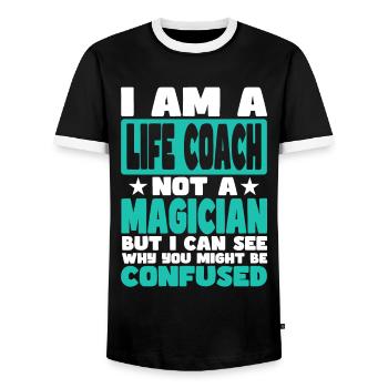 Life Coach - Men's Ringer Shirt - black/white - Front - AI Model Female 172 light (172cm) & AI Model Male 178 light (178cm)