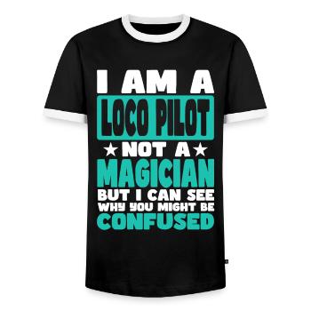 Lok-Pilot - Männer Kontrast-T-Shirt - Schwarz/Weiß - Vorne - AI Model Female 172 light (172cm) & AI Model Male 178 light (178cm)