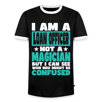 Loan Officer - Men's Ringer Shirt - black/white - Front - AI Model Female 172 light (172cm) & AI Model Male 178 light (178cm)