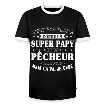 Super Papy et Pêcheur Cadeau - T-shirt contrasté Homme - noir/blanc - Devant - AI Model Female 172 light (172cm) & AI Model Male 178 light (178cm)