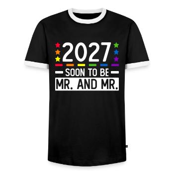 Gay Pride 2027 Wedding Gay Marriage - Men's Ringer Shirt - black/white - Front - AI Model Female 172 light (172cm) & AI Model Male 178 light (178cm)