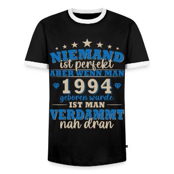 Niemand ist perfekt aber wenn man 1994 geboren ist - Männer Kontrast-T-Shirt - Schwarz/Weiß - Vorne - AI Model Female 172 light (172cm) & AI Model Male 178 light (178cm)