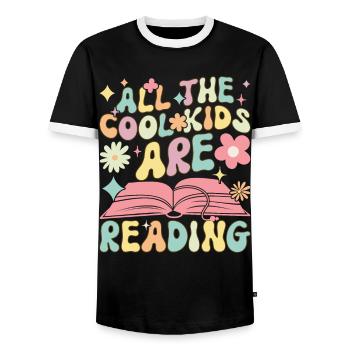 Groovy Book Reader Book Reading - Men's Ringer Shirt - black/white - Front - AI Model Female 172 light (172cm) & AI Model Male 178 light (178cm)