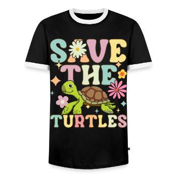 Tortue de mer groovy - T-shirt contrasté Homme - noir/blanc - Devant - AI Model Female 172 light (172cm) & AI Model Male 178 light (178cm)