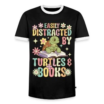 Groovy Sea Turtle - Men's Ringer Shirt - black/white - Front - AI Model Female 172 light (172cm) & AI Model Male 178 light (178cm)