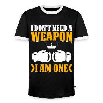 I don't need a Weapon I am one - Men's Ringer Shirt - black/white - Front - AI Model Female 172 light (172cm) & AI Model Male 178 light (178cm)