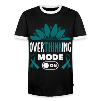 Teal Ribbon PTSD Stress Anxiety Disorder - Men's Ringer Shirt - black/white - Front - AI Model Female 172 light (172cm) & AI Model Male 178 light (178cm)