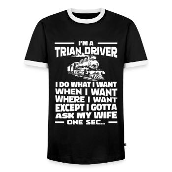 Train Driver Train Driver - Men's Ringer Shirt - black/white - Front - AI Model Female 172 light (172cm) & AI Model Male 178 light (178cm)