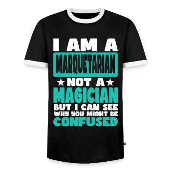 Marquetarian - Men's Ringer Shirt - black/white - Front - AI Model Female 172 light (172cm) & AI Model Male 178 light (178cm)