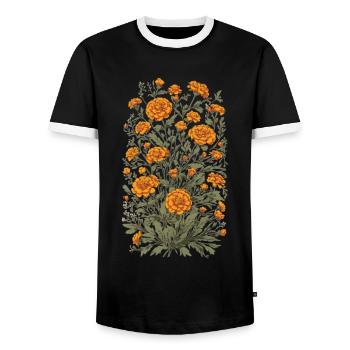 Vintage Blumen Design Tagetes Ästhetik - Männer Kontrast-T-Shirt - Schwarz/Weiß - Vorne - AI Model Female 172 light (172cm) & AI Model Male 178 light (178cm)