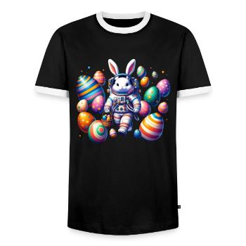 Lapin de Pâques Astronaute Garçons Filles Panier De Pâques - T-shirt contrasté Homme - noir/blanc - Devant - AI Model Female 172 light (172cm) & AI Model Male 178 light (178cm)