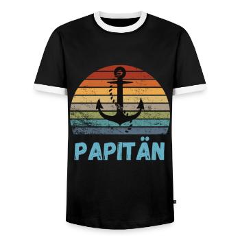 Papa Kapitän Familie Vatertag Geburt Geburtstag - Männer Kontrast-T-Shirt - Schwarz/Weiß - Vorne - AI Model Female 172 light (172cm) & AI Model Male 178 light (178cm)