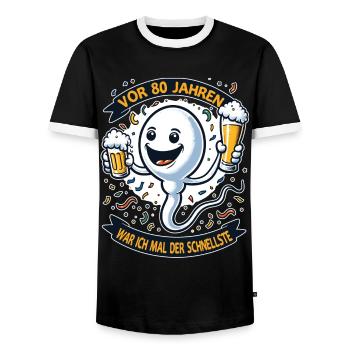 Vor 80 Jahren War Ich der Schnellste - Männer Kontrast-T-Shirt - Schwarz/Weiß - Vorne - AI Model Female 172 light (172cm) & AI Model Male 178 light (178cm)