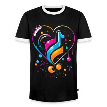 Gaming Musical Heart - Abstract - Men's Ringer Shirt - black/white - Front - AI Model Female 172 light (172cm) & AI Model Male 178 light (178cm)