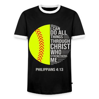 Je peux tout faire grâce à la balle molle du Christ - T-shirt contrasté Homme - noir/blanc - Devant - AI Model Female 172 light (172cm) & AI Model Male 178 light (178cm)