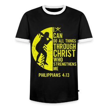 Je peux tout faire grâce à la balle molle du Christ - T-shirt contrasté Homme - noir/blanc - Devant - AI Model Female 172 light (172cm) & AI Model Male 178 light (178cm)