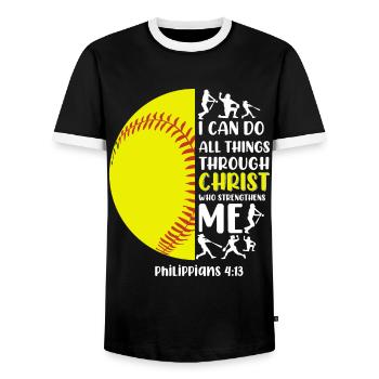Je peux tout faire grâce à la balle molle du Christ - T-shirt contrasté Homme - noir/blanc - Devant - AI Model Female 172 light (172cm) & AI Model Male 178 light (178cm)