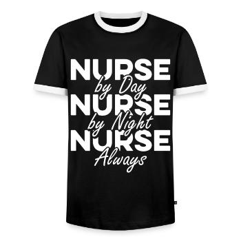 Infirmière Super-héroïne - T-shirt contrasté Homme - noir/blanc - Devant - AI Model Female 172 light (172cm) & AI Model Male 178 light (178cm)