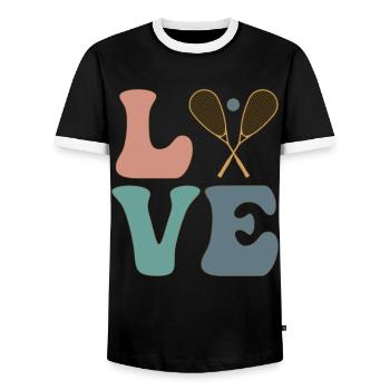 LOVE Squash Player Trainer - Men's Ringer Shirt - black/white - Front - AI Model Female 172 light (172cm) & AI Model Male 178 light (178cm)
