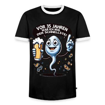 Vor 35 Jahren War Ich Schnellste - Männer Kontrast-T-Shirt - Schwarz/Weiß - Vorne - AI Model Female 172 light (172cm) & AI Model Male 178 light (178cm)