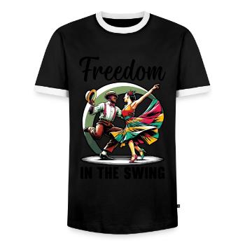 Lindy Hop Dancer Swinging Dancing Swing Dance - Men's Ringer Shirt - black/white - Front - AI Model Female 172 light (172cm) & AI Model Male 178 light (178cm)