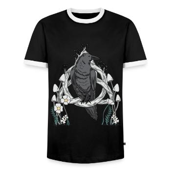 Forêt Animaux Oiseau Corbeau Fleurs Nature Corbeau Sombre - T-shirt contrasté Homme - noir/blanc - Devant - AI Model Female 172 light (172cm) & AI Model Male 178 light (178cm)