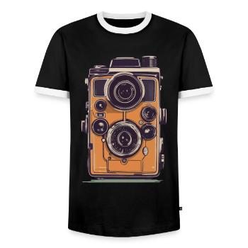 Vintage Photo Camera Aesthetic Retro Camera - Men's Ringer Shirt - black/white - Front - AI Model Female 172 light (172cm) & AI Model Male 178 light (178cm)
