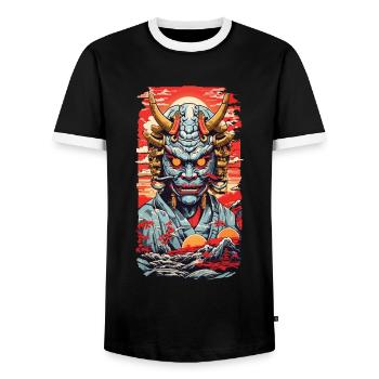 Aesthetics Yokai Oni Ukiyo-E Japanese Demon Style - Men's Ringer Shirt - black/white - Front - AI Model Female 172 light (172cm) & AI Model Male 178 light (178cm)