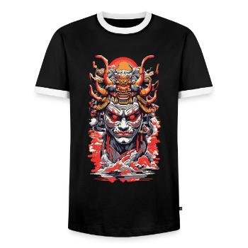 Esthétique Yokai Japonais Démon Streetwear - T-shirt contrasté Homme - noir/blanc - Devant - AI Model Female 172 light (172cm) & AI Model Male 178 light (178cm)