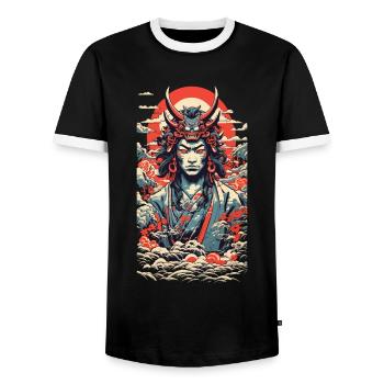 Esthétique Yokai Oni Vintage Japon Streetwear - T-shirt contrasté Homme - noir/blanc - Devant - AI Model Female 172 light (172cm) & AI Model Male 178 light (178cm)