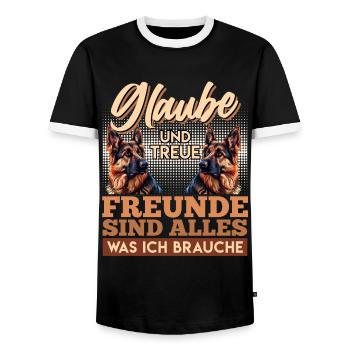 GLAUBE UND TREUE FREUNDE SIND ALLES Deutsche - Männer Kontrast-T-Shirt - Schwarz/Weiß - Vorne - AI Model Female 172 light (172cm) & AI Model Male 178 light (178cm)