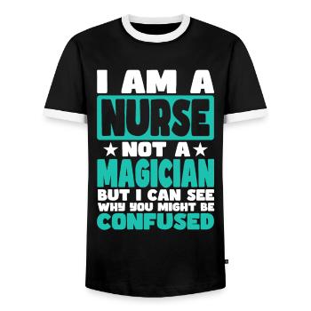 Nurse - Men's Ringer Shirt - black/white - Front - AI Model Female 172 light (172cm) & AI Model Male 178 light (178cm)