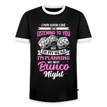 Planung Meiner Nächsten Bunco-nacht Spaß Design - Männer Kontrast-T-Shirt - Schwarz/Weiß - Vorne - AI Model Female 172 light (172cm) & AI Model Male 178 light (178cm)