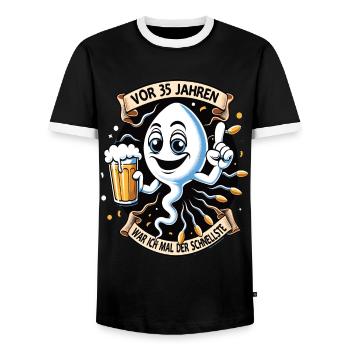 Vor 35 Jahren War Ich Schnellste - Männer Kontrast-T-Shirt - Schwarz/Weiß - Vorne - AI Model Female 172 light (172cm) & AI Model Male 178 light (178cm)