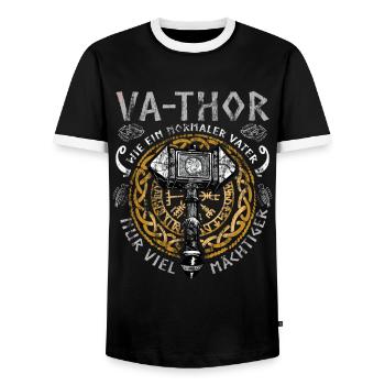 Vathor - Fête des pères Cadeau Fête des Pères Viking - T-shirt contrasté Homme - noir/blanc - Devant - AI Model Female 172 light (172cm) & AI Model Male 178 light (178cm)