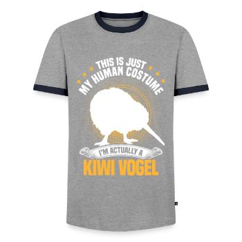Kiwi Bird Just a Costume Snipe Bouquet - Men's Ringer Shirt - grey/navy  - Front - AI Model Female 172 light (172cm) & AI Model Male 178 light (178cm)