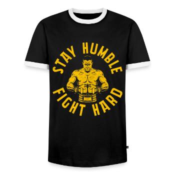 Restez humble, battez-vous avec acharnement - T-shirt contrasté Homme - noir/blanc - Devant - AI Model Female 172 light (172cm) & AI Model Male 178 light (178cm)