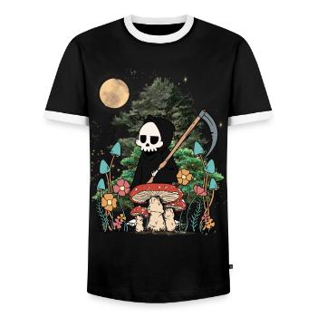 Nature Ghost Ghost Halloween Mushrooms Night Spooky - Men's Ringer Shirt - black/white - Front - AI Model Female 172 light (172cm) & AI Model Male 178 light (178cm)
