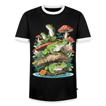 Frog Streetwear Aesthetic Vintage Design - Men's Ringer Shirt - black/white - Front - AI Model Female 172 light (172cm) & AI Model Male 178 light (178cm)