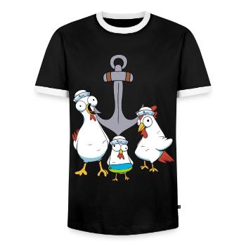 Sailors Chickens Sailors Anchor Ahoy Maritime - Men's Ringer Shirt - black/white - Front - AI Model Female 172 light (172cm) & AI Model Male 178 light (178cm)