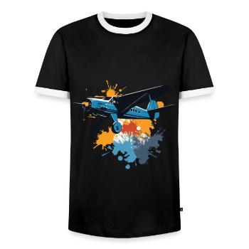 Model Airplane Pilot Airplane Hobby Design - Men's Ringer Shirt - black/white - Front - AI Model Female 172 light (172cm) & AI Model Male 178 light (178cm)