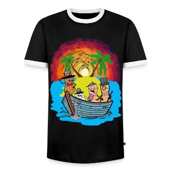 South Seas Expedition Travel Adventure Peanuts Ahoy - Men's Ringer Shirt - black/white - Front - AI Model Female 172 light (172cm) & AI Model Male 178 light (178cm)