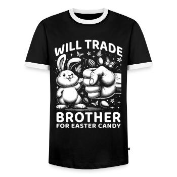 Will Trade Brother For Easter Candy - Men's Ringer Shirt - black/white - Front - AI Model Female 172 light (172cm) & AI Model Male 178 light (178cm)