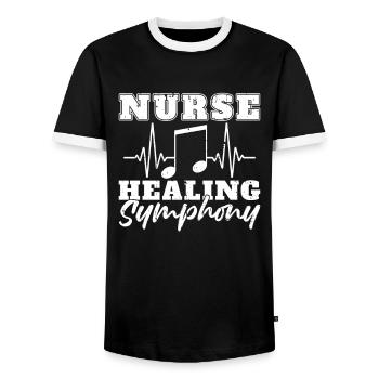 Krankenschwester Musik EKG - Männer Kontrast-T-Shirt - Schwarz/Weiß - Vorne - AI Model Female 172 light (172cm) & AI Model Male 178 light (178cm)