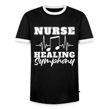 Krankenschwester Musik EKG - Männer Kontrast-T-Shirt - Schwarz/Weiß - Vorne - AI Model Female 172 light (172cm) & AI Model Male 178 light (178cm)